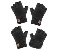 ZOCONE 2 Paar Strick Fingerlose Handschuhe Winter Warme Fingerlose Handschuhe Herren Flexible Touchscreen Halbfinger Ohne Fingerkuppen Damen Fingerless Gloves Unisex Erwachsene (Schwarz)