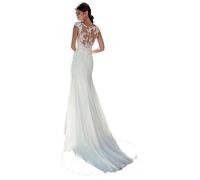 ZODICK Kurzarm Spitzen Applikationen Meerjungfrau Brautkleider natürliche schlanke Knöpfe Rücken Frauen Braut Kleid individuell angepasst