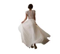 ZODICK Vintage Böhmisches Hochzeitskleid Spitze Kurze Ärmel Langes Brautkleid Chiffon Strand Brautkleid einfach angepasst