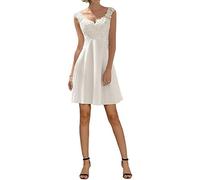 ZODJK Damen Brautkleid Kurz Weiß A-Linie 3/4 Lange Transparente Ärmel Brautkleid, Ivory 01, 36