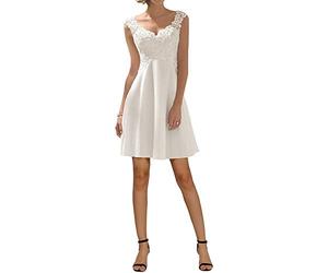 ZODJK Damen Brautkleid Kurz Weiß A-Linie 3/4 Lange Transparente Ärmel Brautkleid, Ivory 01, 36