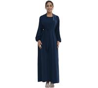 Zofocy Elegant Muslim Two-Piece Long Abaya - Belted Design, Side Pockets, Islamic Prayer Dress, Women Eid Clothes