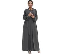Zofocy Elegant Muslim Two-Piece Long Abaya - Belted Design, Side Pockets, Islamic Prayer Dress, Women Eid Clothes