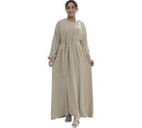 Zofocy Elegant Muslim Two-Piece Long Abaya - Belted Design, Side Pockets, Islamic Prayer Dress, Women Eid Clothes
