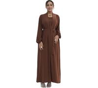 Zofocy Elegant Muslim Two-Piece Long Abaya - Belted Design, Side Pockets, Islamic Prayer Dress, Women Eid Clothes