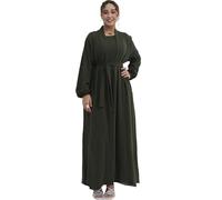Zofocy Elegant Muslim Two-Piece Long Abaya - Belted Design, Side Pockets, Islamic Prayer Dress, Women Eid Clothes