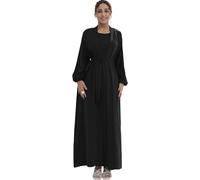 Zofocy Elegant Muslim Two-Piece Long Abaya - Belted Design, Side Pockets, Islamic Prayer Dress, Women Eid Clothes