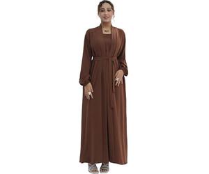 Zofocy Elegant Muslim Two-Piece Long Abaya - Belted Design, Side Pockets, Islamic Prayer Dress, Women Eid Clothes