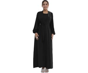 Zofocy Elegant Muslim Two-Piece Long Abaya - Belted Design, Side Pockets, Islamic Prayer Dress, Women Eid Clothes