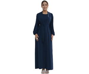 Zofocy Elegant Muslim Two-Piece Long Abaya - Belted Design, Side Pockets, Islamic Prayer Dress, Women Eid Clothes