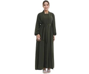 Zofocy Elegant Muslim Two-Piece Long Abaya - Belted Design, Side Pockets, Islamic Prayer Dress, Women Eid Clothes