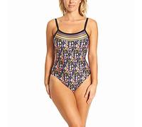 Zoggs Damen Culture Jam Deep Scoopback Einteiliger Badeanzug aus umweltfreundlichem Stoff, Braun/Mehrfarbig, 36-Inch/Size 12