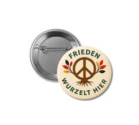 Zolavia Rund Dekorativ Anstecker, Frieden Wurzelt Hier Spruch, Peace Zeichen Motiv, Button für Jacke Tasche Kleidung, Ausdruck für Hoffnung und Gemeinschaft, Geschenk Freunde Familie (59mm, 5 Stück)