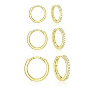 Zolkamery Creolen Silber 925 Ohrringe für Damen, 3 Paare 925 Sterling Silber Gold Creolen Ohrringe Set, Klein Schlafen Huggie Kreolen Creolen Ohrringe, Unisex Silber Creolen Ohrringe Set in 8 10 12mm