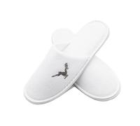 ZOLLNER 10 Paar Einwegslipper Gästehausschuh in weiß - Frottierslipper für Reise, Spa, Sauna - rutschhemmende Sohle - geschlossene Spitze - mit Hirsch Einstickung - Einheitsgröße - Hotelqualität