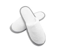ZOLLNER 10 Paar Einwegslipper in weiß mit grauem Rand - Frottierslipper für Reise, Spa und Zuhause - rutschhemmende Noppensohle - geschlossene Spitze - Einheitsgröße - Hotelqualität