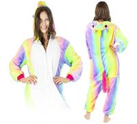 ZOLTA Jumpsuit Onesie für Damen und Herren - Sanft Kuschelig Unisex Pyjama - Warme Schlafanzug - Karneval Kostüm Damen oder Herren - Beliebte und Lustige Einhorn Motiv - Größe - Rainbow Pegasus - XL