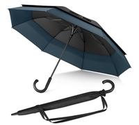 ZOMAKE 58 Zoll Großer Stockschirm für Damen Herren,8 Rippen Golf Regenschirme Sturmfest mit Doppelschirm und Automatiköffnung,XXL Travel Schirm Stabil(Schwarz Marineblau)