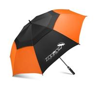 ZOMAKE Regenschirm Groß Sturmfest,XL Großer Golf Umbrella Sturmfest Automatik,Schirm Windfest Schwarz für 2 Personen,Golfschirm Stabil für Herren Damen Familie(Schwarz&Orange)