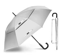 ZOMAKE Regenschirm Groß XXL 54 Inch - Regenschirme Automatik öffnen Mit UPF 50+UV Schutz,Großer Stockschirm Sturmfest Stabil,Golfschirm Mit J-Griff Für Herren Damen(Silber Schwarz)