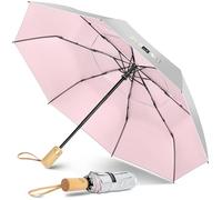 ZOMAKE Regenschirm Kompakt UV Schutz,Sonnenschirm Tragbar Automatik Mit Doppelter Abdeckung,Klein Taschenschirm Sturmfest Mit Holzgriff Für Herren Damen(Silber Rosa-Doppelt)