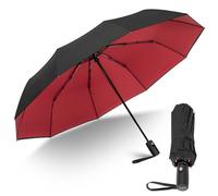 ZOMAKE Regenschirm sturmfest - 114 cm großer Taschenschirm, Schwarz/Rot