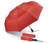 ZOMAKE Regenschirm Sturmfest Taschenschirm Automatik,Regenschirm Klein Leicht Stabil,Kleiner Schirm Windfest mit Doppelkappe 9 Rippen,110.5 cm(Rot)