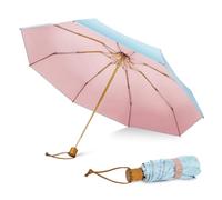 ZOMAKE Regenschirm Taschenschirm Sturmfest - Kleiner Regenschirme Kompakt Mit 8 Rippen,Faltbarer Sonnenschirm Mit UV Schutz - Mini Schirm Klein Für Herren Damen Mädchen Mit Holzgriff(Blau+Rosa)
