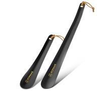 ZOMAKE Schuhlöffel lang 30 cm, Mini-Schuhlöffel 19 cm, Edelstahl, Schwarz | Langer Schuhanzieher für bequemes Anziehen, stabiler kleiner Schuhanzieher aus Metall mit Schlaufe, handlich auch auf Reisen