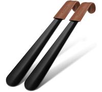 ZOMAKE Schuhlöffel lang 42 cm, stabiler Metall-Schuhanzieher aus Edelstahl | Robuster Metall-Schuhlöffel, 3,6 cm breiter PU-Griff, angenehmer Halt, Ohne Bücken, Senioren, Erwachsene, Alltag, 2er Schwarz