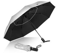 ZOMAKE Sonnenschirm,UPF 50+UV Schutz Regenschirm,Automatik Auf und Zu Umbrella,Taschenschirm Sturmfest mit Doppelter Abdeckung für Herren Damen(Silber Schwarz-Doppelt)