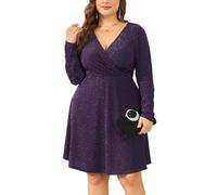 ZOMVA 2025 Plus Size 0X-4X Glitzer-Wickelkleid mit V-Ausschnitt, A-Linie, Minikleid, glitzernde Pailletten, sexy Kleider, Cocktail-Party, Club, 2. Langarm, Violett, X-Large Mehr