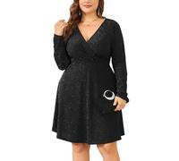 ZOMVA 2025 Plus Size 0X-4X Glitzer-Wickelkleid mit V-Ausschnitt, A-Linie, Minikleid, glitzernde Pailletten, sexy Kleider, Cocktail-Party, Club, 2. Langarm, schwarz, X-Large Mehr