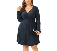 ZOMVA 2025 Plus Size 0X-4X Glitzer-Wickelkleid mit V-Ausschnitt, A-Linie, Minikleid, glitzernde Pailletten, sexy Kleider, Cocktail-Party, Club, 2. Langarm, Marineblau, XXX-Large Mehr