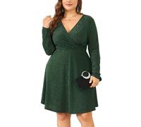 ZOMVA 2025 Plus Size 0X-4X Glitzer-Wickelkleid mit V-Ausschnitt, A-Linie, Minikleid, glitzernde Pailletten, sexy Kleider, Cocktail-Party, Club, 2. Langarm, Grün, XXX-Large Mehr