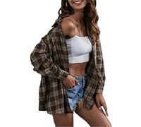 Zontroldy Damen Flanell Plaid Shirts Oversized Lightweight Buffalo Plaid Button Down Shirt Bluse Tops, 01 Kaffee, Mittel