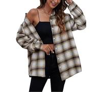 Zontroldy Flanellhemd für Damen, Oversize, kariert, Hemdbluse mit Knöpfen