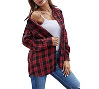 Zontroldy Plaid Flanellhemden für Damen Oversized Langarm Button Down Buffalo Plaid Hemdbluse Tops, rot, XX-Large