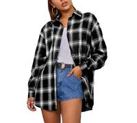 Zontroldy Plaid Flanellhemden für Damen Oversized Langarm Button Down Buffalo Plaid Hemdbluse Tops, schwarz, Klein