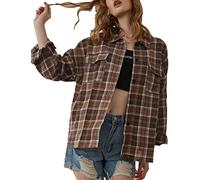 Zontroldy Plaid Flanellhemden für Damen Oversized Langarm Button Down Buffalo Plaid Hemdbluse Tops, #2 Kaffee, Groß