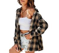 Zontroldy Plaid Flanellhemden für Damen Oversized Langarm Button Down Buffalo Plaid Hemdbluse Tops, Khaki, XX-Large