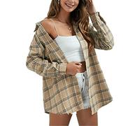 Zontroldy Plaid Flanellhemden für Damen Oversized Langarm Button Down Buffalo Plaid Hemdbluse Tops, Hellkhaki, X-Groß