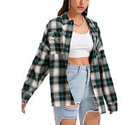 Zontroldy Plaid Flanellhemden für Damen Oversized Langarm Button Down Buffalo Plaid Hemdbluse Tops, #2 Grün, Groß