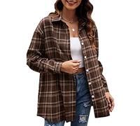 Zontroldy Plaid Flanellhemden für Damen Oversized Langarm Button Down Buffalo Plaid Hemdbluse Tops, braun, X-Groß