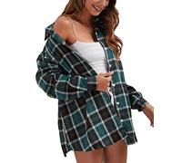 Zontroldy Plaid Flanellhemden für Damen Oversized Langarm Button Down Buffalo Plaid Hemdbluse Tops, Grün , Mittel