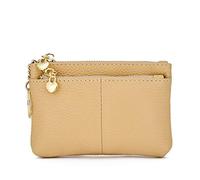 ZOOEASS Mini-Geldbörse für Damen, echtes Leder, Reißverschluss, mit Schlüsselring, dreifacher Reißverschluss, Kartenhalter, Hellkhaki, Standard, Münzgeldbörse