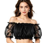 Zooma Damen Steampunk Corsage Top, Korsett Vollbrust mit Ärmel Taillen Korsage Vintage Gothic Corset Tanzparty Kleidung Bustier Bluse
