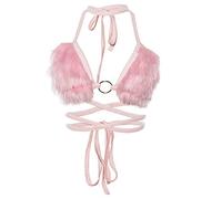 ZOOMY Frauen Sexy Halfter Schnür-Bikini-BH V-Ausschnitt Flauschiges Plüsch-Crop-Top - Pink