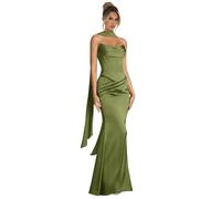 ZOOYYUE Abendkleid Damen,Damen Meerjungfrau Satin Abendkleider Elegant Für Hochzeit Falten Brautjungfernkleider Lang Ballkleider Mit Schal Armeegrün 32
