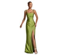 ZOOYYUE Abendkleid,Damen Satin Brautjungfernkleider Lang Korsett Meerjungfrau Ballkleid Hochzeit Abendkleider Mit Schlitz Olivgrün 44